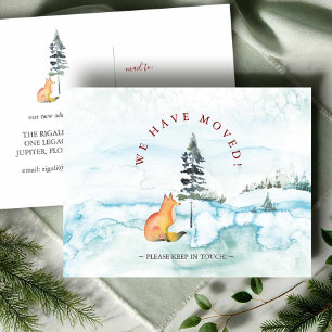 Watercolor We've Moved Christmas Fox Postcard