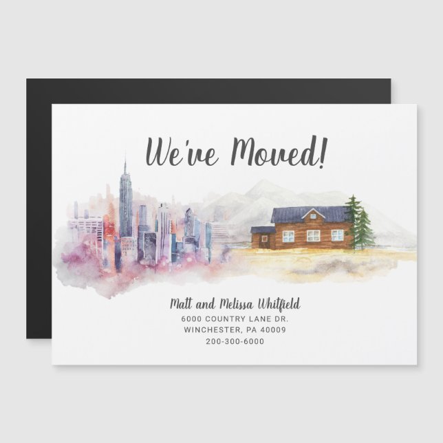 Watercolor We've Moved City to Country Moving Magnetic Invitation (Front/Back)