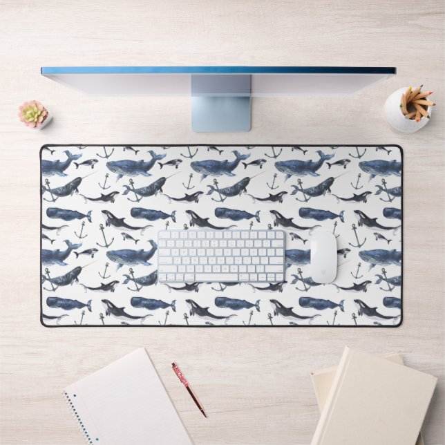 Watercolor Whale & Anchor Pattern 2 Desk Mat (Office 1)