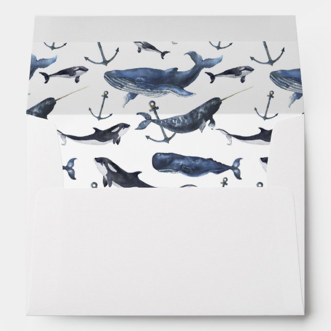 Watercolor Whale & Anchor Pattern Envelopes (Back (Bottom))