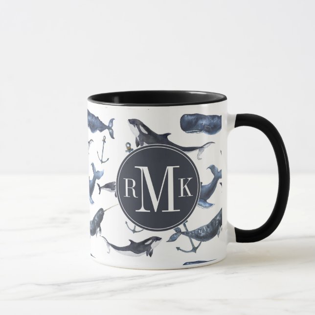Watercolor Whale & Anchor Pattern Mug (Right)