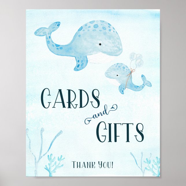 Watercolor Whale Baby Shower Cards and Gifts Sign  (Front)