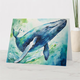 Watercolor whale blank card