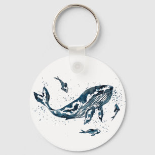 Watercolor Whale Button Keychain