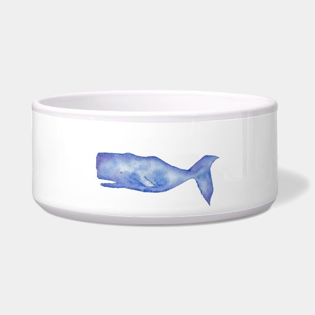 Watercolor whale dog bowl (Front)