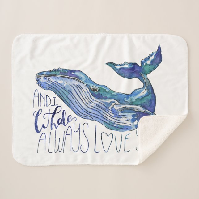 Watercolor Whale - I Whale Always Love You Sherpa Blanket (Front (Horizontal))