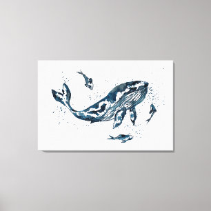 Watercolor Whale in Blue Canvas Print