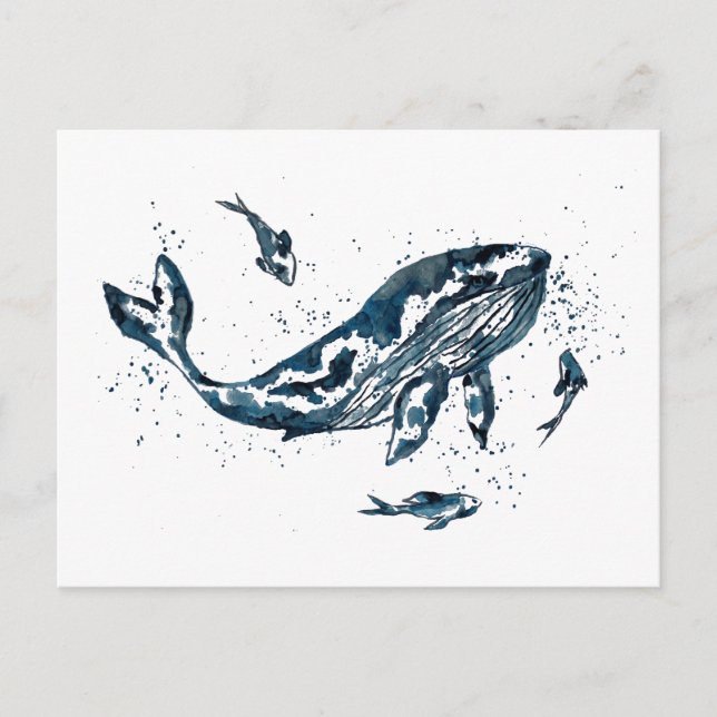 Watercolor Whale in Blue Postcard (Front)