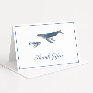 Watercolor Whale Mum And Child Baby Shower Thank You Card