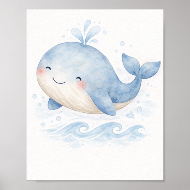 Watercolor Whale Nursery Wall Art  (Front)