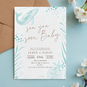 Watercolor Whale Sea You Soon Baby Shower Invitation