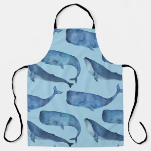 Watercolor whale: seamless blue pattern. apron