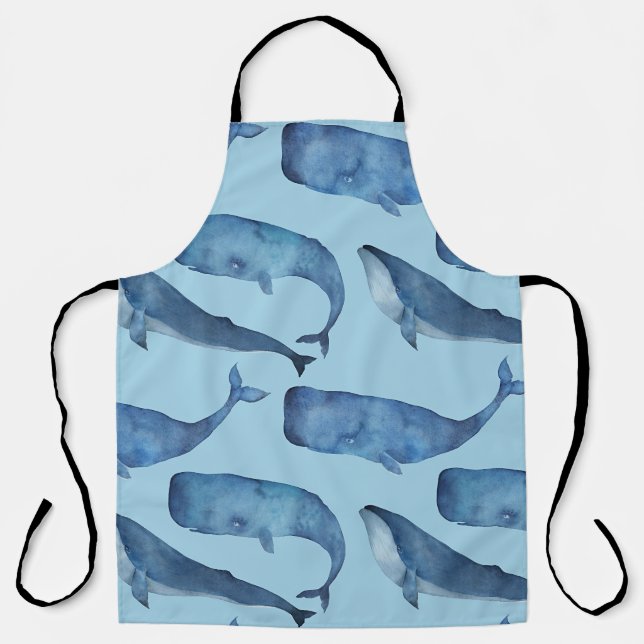 Watercolor whale: seamless blue pattern. apron (Front)