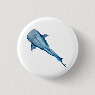 Watercolor whale shark 3 cm round badge