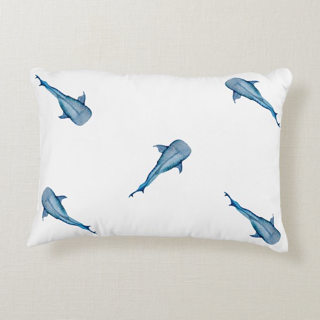 Watercolor whale shark decorative cushion (Back)