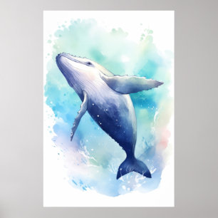 Watercolor Whale Sketch.   Poster