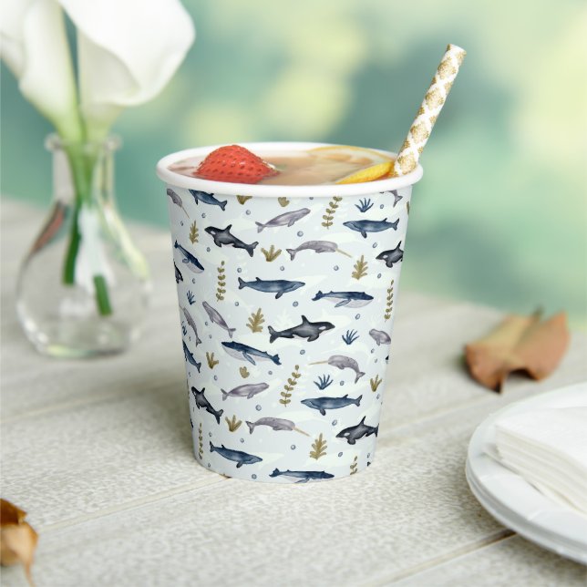 Watercolor Whale Story Paper Cups (Insitu)