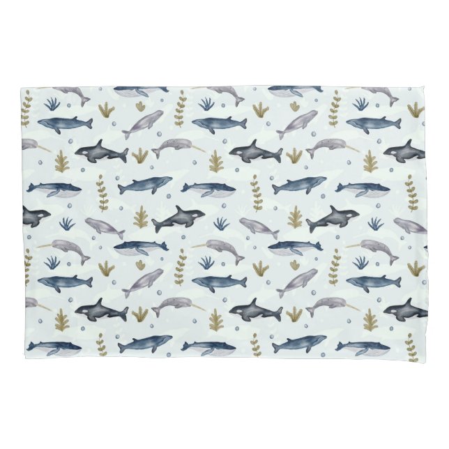 Watercolor Whale Story Pillowcase (Front)