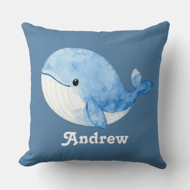 Watercolor Whale Throw Pillow (Front)