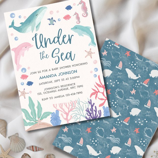 Watercolor Whale Under the Sea Baby Girl Shower  Invitation (Creator Uploaded)