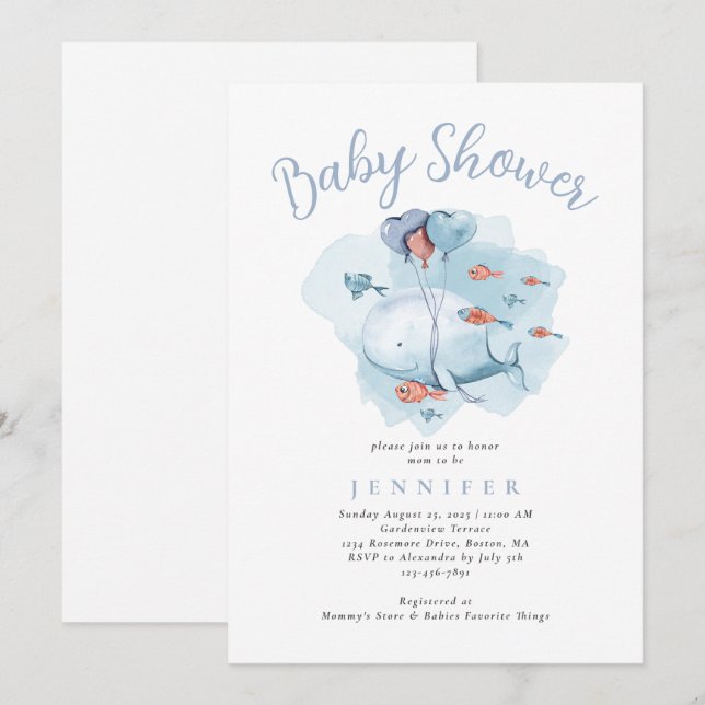 Watercolor Whale Under The Sea Baby Shower  Invita Invitation (Front/Back)