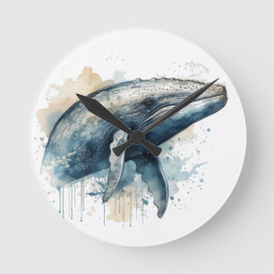 Watercolor Whale Wonder Round Clock