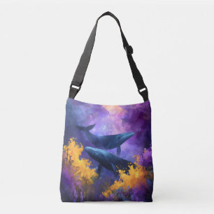 Watercolor Whales Abstract Ocean Garden Crossbody Bag