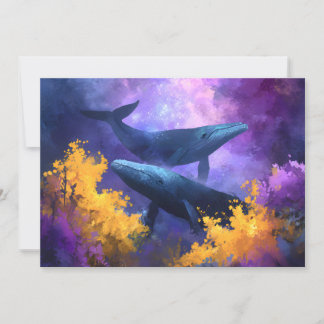 Watercolor Whales Abstract Ocean Garden Holiday Card