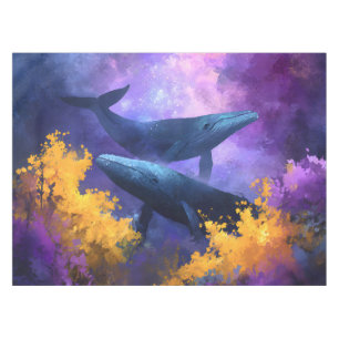 Watercolor Whales Abstract Ocean Garden Tablecloth