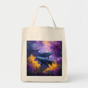 Watercolor Whales Abstract Ocean Garden Tote Bag