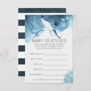 Watercolor Whales Baby Shower Guessing Game Invitation
