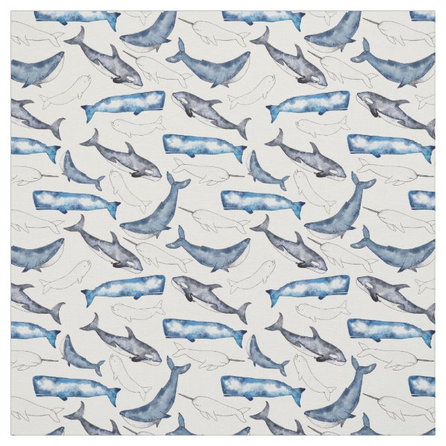 Watercolor Whales Fabric (Swatch)