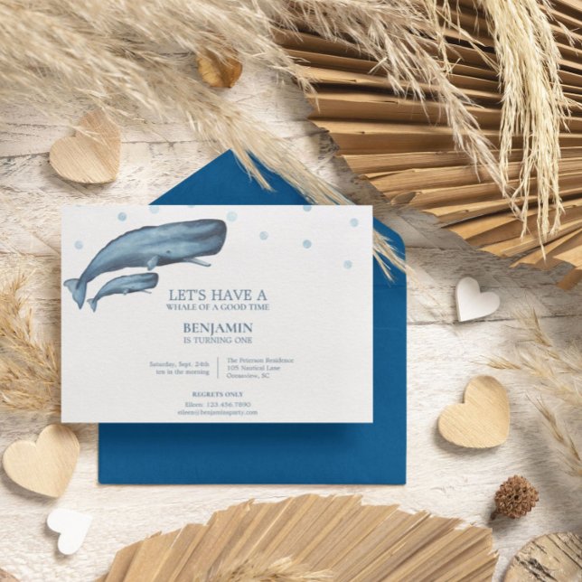 Watercolor Whales Ocean Kid Birthday Invitation (Creator Uploaded)