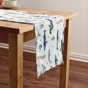 Watercolor whales  short table runner