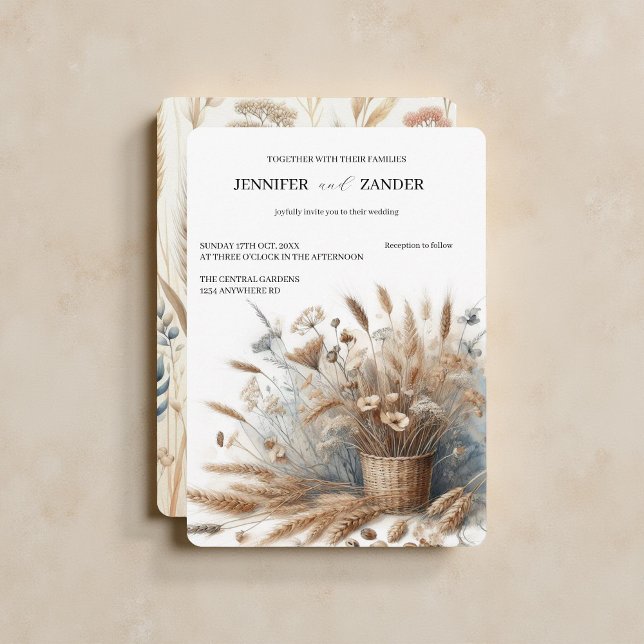 Watercolor Wheat Elegant Rustic Fall Wedding  Invitation (Creator Uploaded)