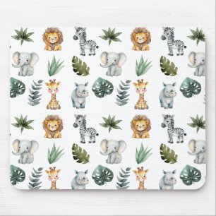 Watercolor Whimsical Adorable Baby Safari Animals Mouse Pad