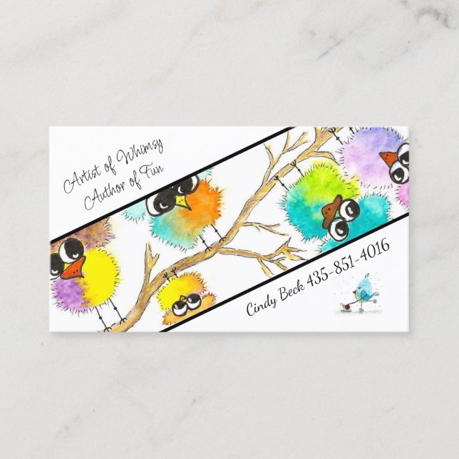 Watercolor Whimsical Birds Business Card-Cindy Card (Front)