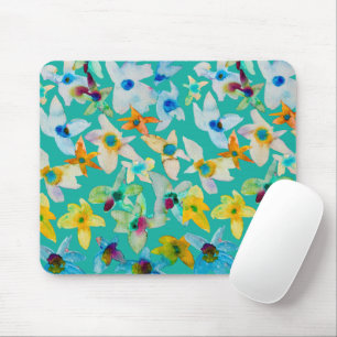 Watercolor whimsical blue flowers mouse pad