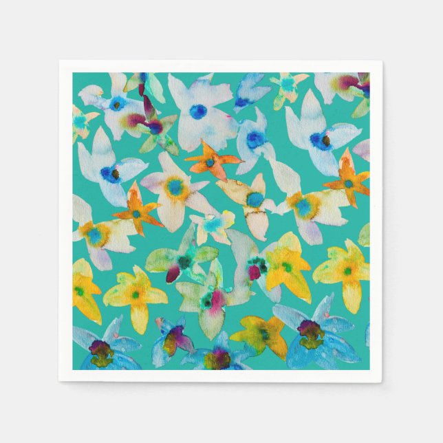 Watercolor whimsical blue flowers napkin (Front)