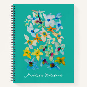 Watercolor whimsical blue flowers notebook