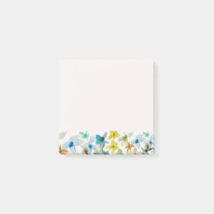 Watercolor whimsical blue flowers post-it notes