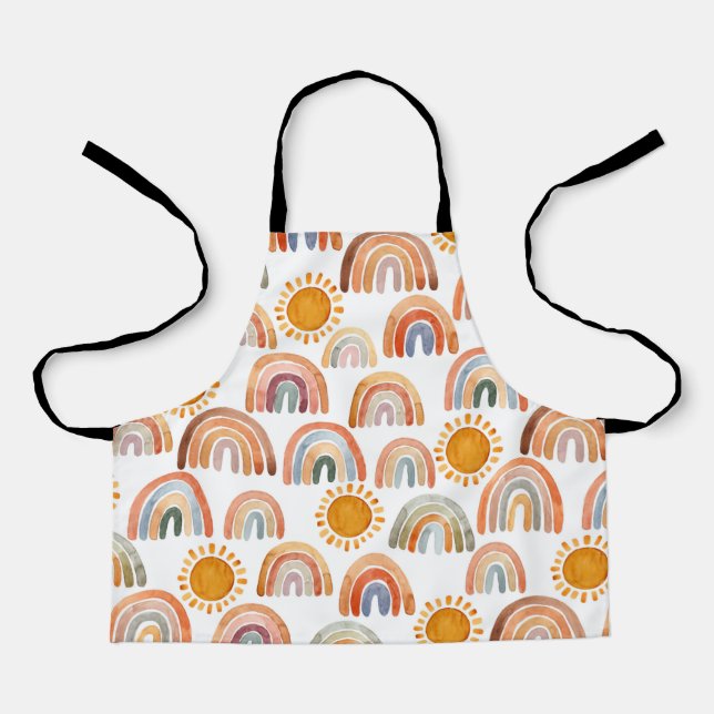Watercolor Whimsical Boho Rainbow and Sun Kids  Apron (Front)