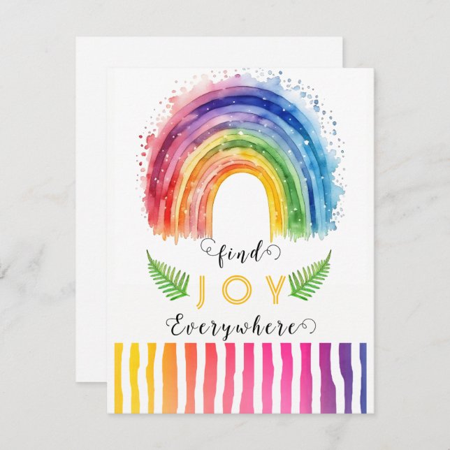Watercolor Whimsical Boho Rainbow Greeting Card (Front/Back)
