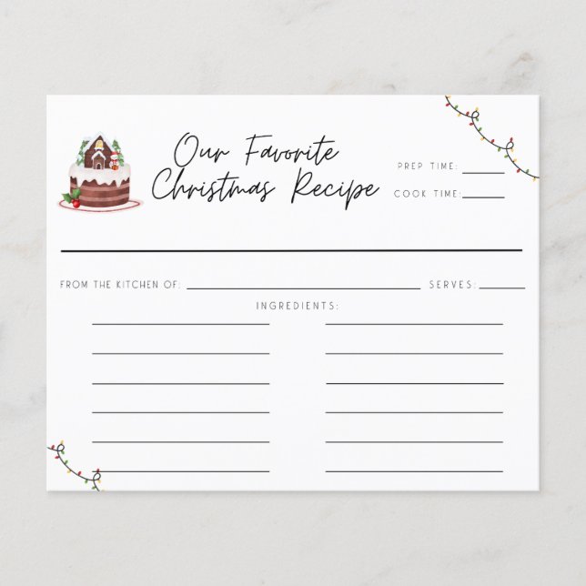 Watercolor Whimsical Christmas Recipe Card (Front)