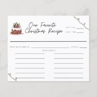 Watercolor Whimsical Christmas Recipe Card