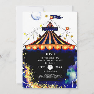 Watercolor Whimsical Circus Birthday Invitation