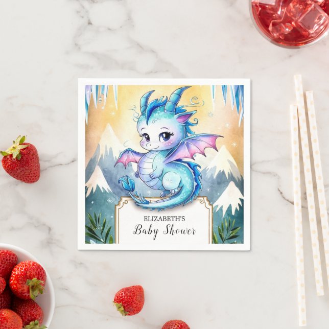 Watercolor Whimsical Dragon Baby Shower Napkin (Insitu)