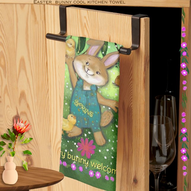 Watercolor whimsical Easter Bunny  Tea Towel (Watercolor whimsical Easter Bunny Kitchen Towel (Thirds)