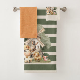 Watercolor Whimsical Farm Animals Bath Towel Set