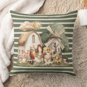 Watercolor Whimsical Farm Animals Cushion